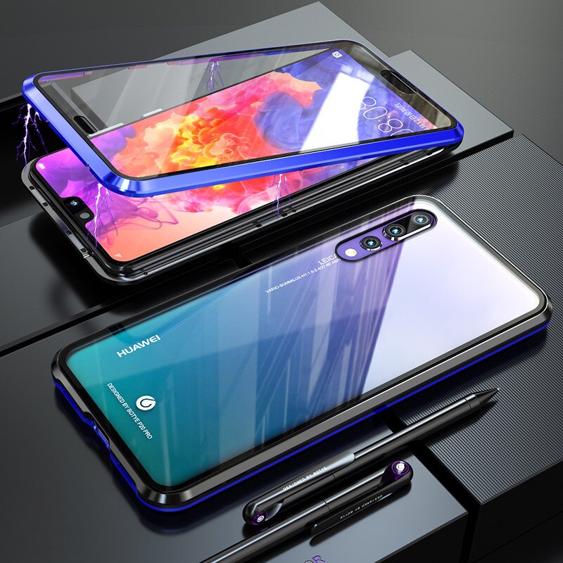 เคส Huawei P20 Pro #เคสฝาครอบกระจกขอบโลหะดูดซับแม่เหล็ก Fully Protection Magnetic Adsorption Glass Metal Phone Protective