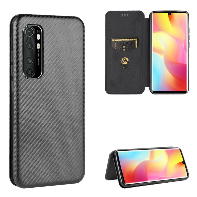 Case Xiaomi Mi Note 10 Lite #เคสฝาพับลายคาร์บอนไฟเบอร์มีช่องใส่การ์ด Carbon Fiber Wallet Card Slot Magnet Stand Phone Cover