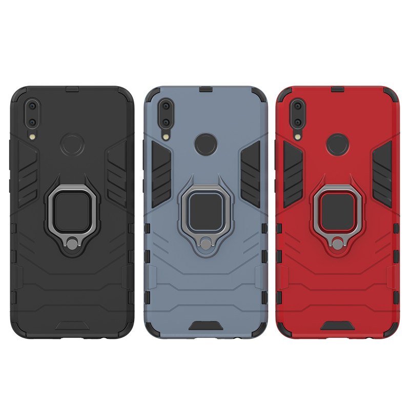 Case Huawei Y9 (2019) #เคสฝาหลังพลาสติกแข็ง +TPU Hybrid Case มีแหวนสวมนิ้วโลหะ สีสันสวยงามทันสมัย