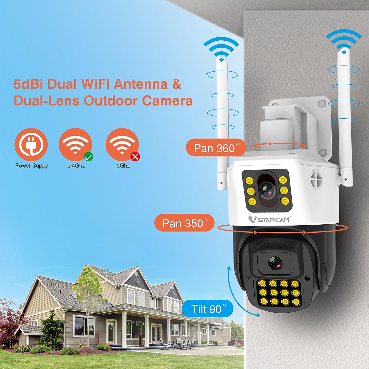 Vstarcam Vstarcam กล้องวงจรปิดกล้องใช้ภายนอกกล้องเลนส์คู่ มีไวไฟในตัว รุ่นCS663DR กันน้ำ/ทนฝุ่น/ทนแดด ใหม่ล่าสุด ขาว