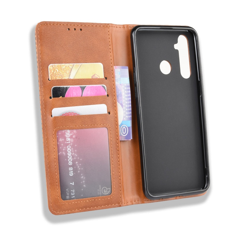 เคส Realme 5/5s #เคสฝาพับปกหนังสไตล์วินเทจดูดซับอัตโนมัติแบบกระเป๋าสตางค์