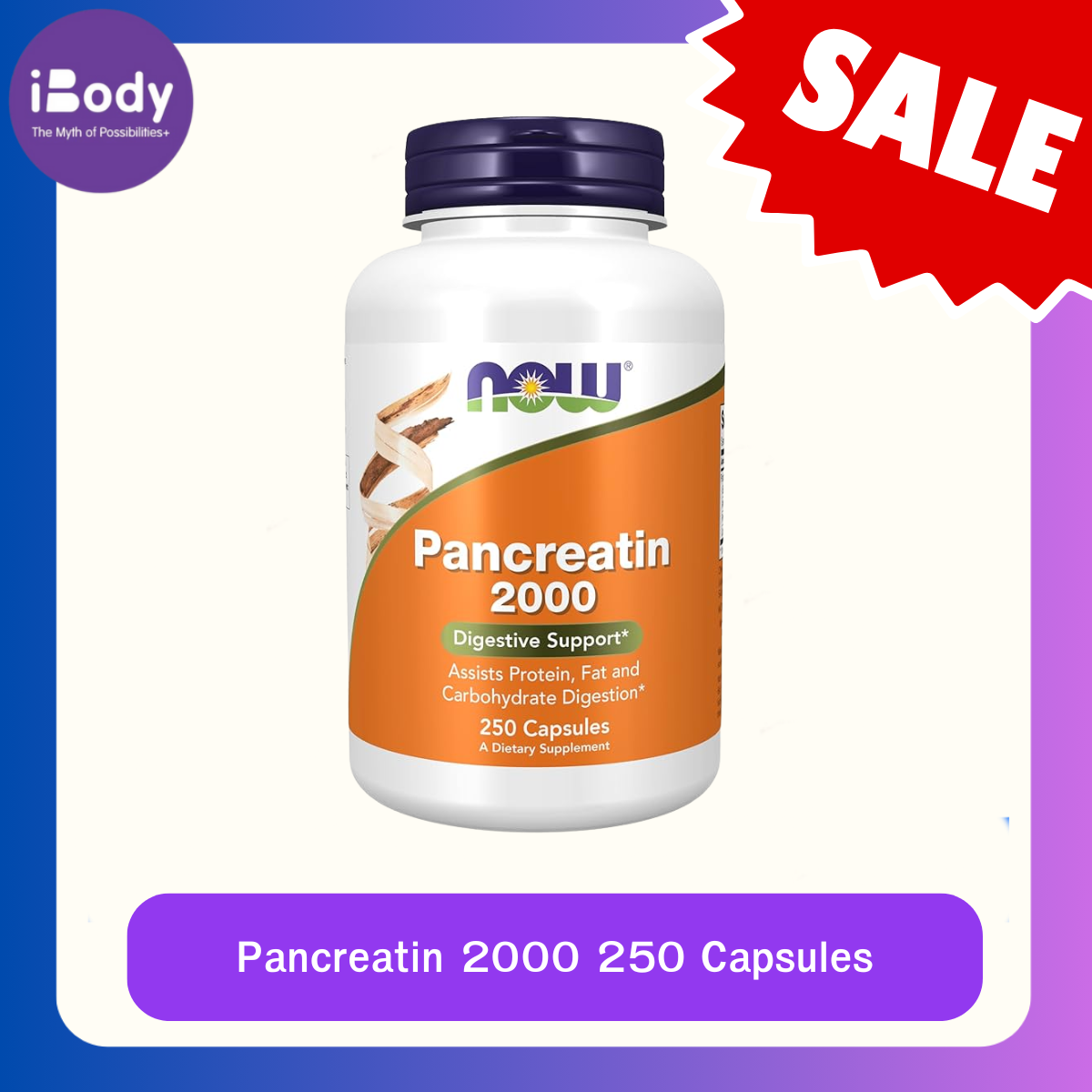 <Now Foods> Pancreatin 2000, 250 Capsules แพนคริเอติน