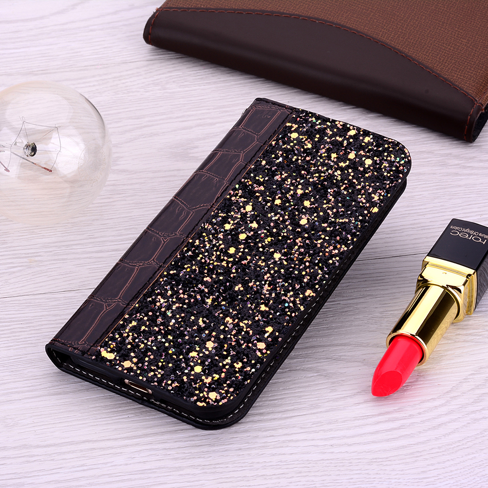 Case Huawei P30 Lite #เคสฝาพับหนัง PU ลายหนังจระเข้ Crocodile Texture Glittery Sequins Splicing มีช่องใส่การ์ด