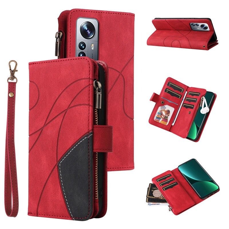 เคส Xiaomi 12 #เคสฝาพับหนัง PU มีช่องซิปมีที่เสียบการ์ด สายคล้องมือ Card Slots Luxury Flip Stand Card Zipper Phone Leather Wallet Cover