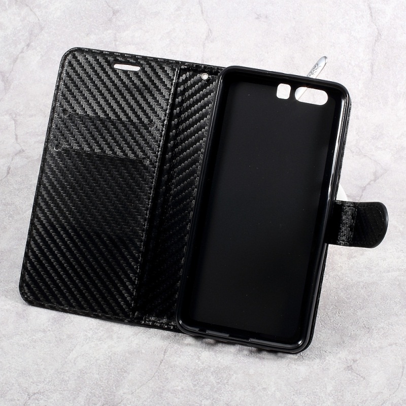 Case Huawei P10 Plus #เคสหนังคาร์บอนไฟเบอร์ ฝาพับมีช่องใส่นามบัตร