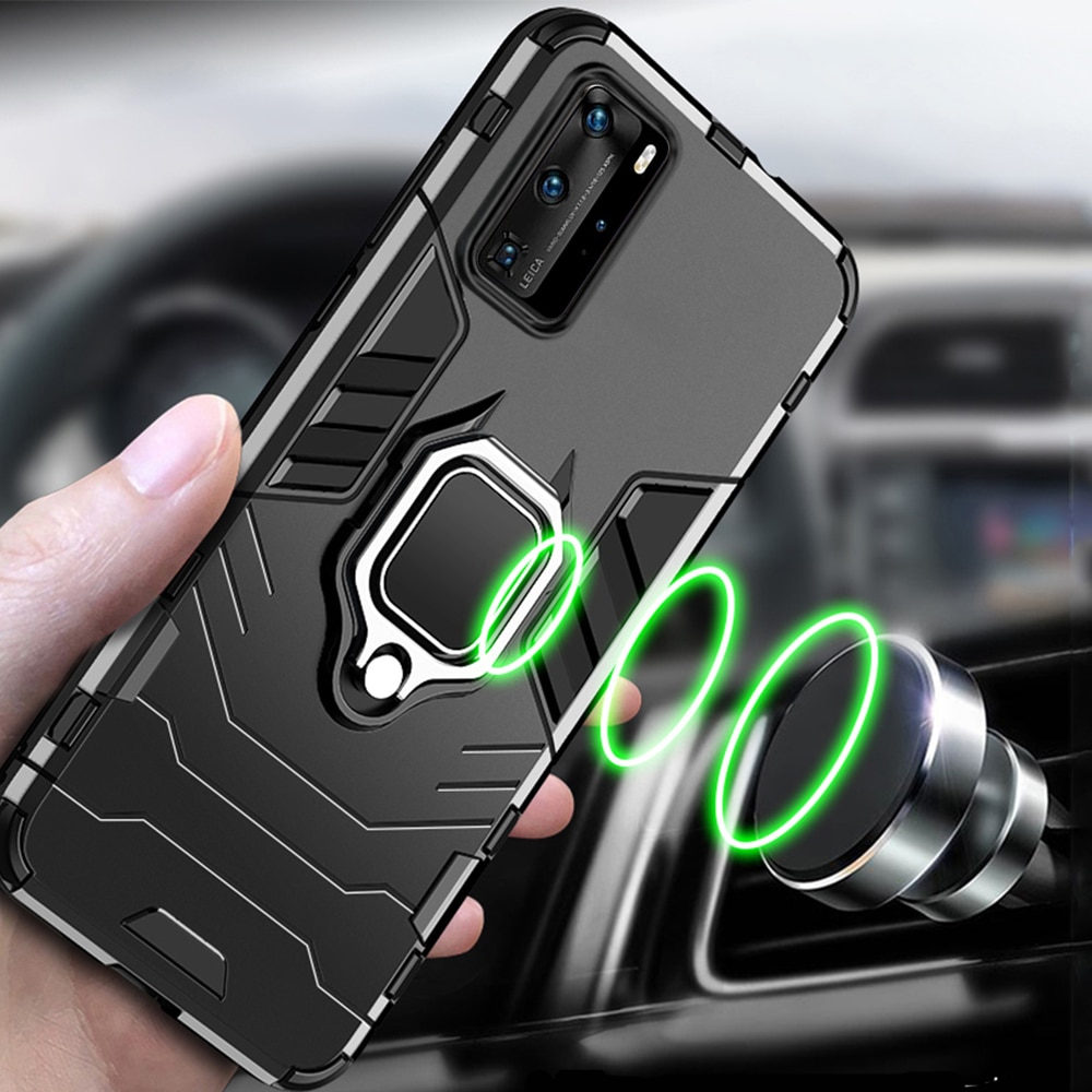 Case Huawei P40 #เคสฝาหลังพลาสติกแข็ง +TPU Hybrid Case มีแหวนสวมนิ้วโลหะ