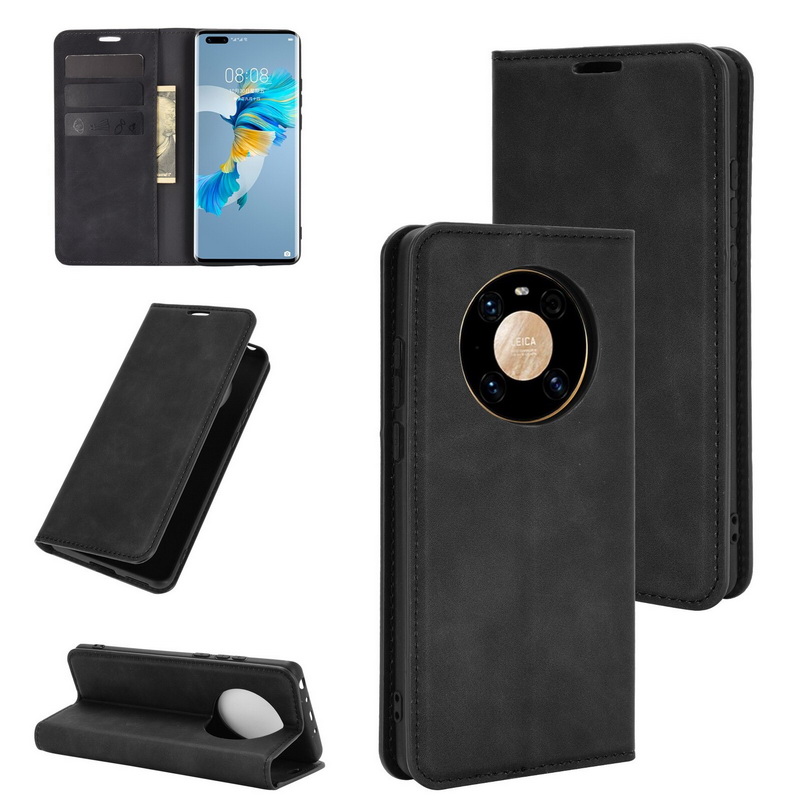 เคส Huawei Mate 40 Pro #เคสฝาพับแบบกระเป๋าสตางค์หนัง PU มีช่องใส่บัตร Silky Touch Leather Wallet Stand
