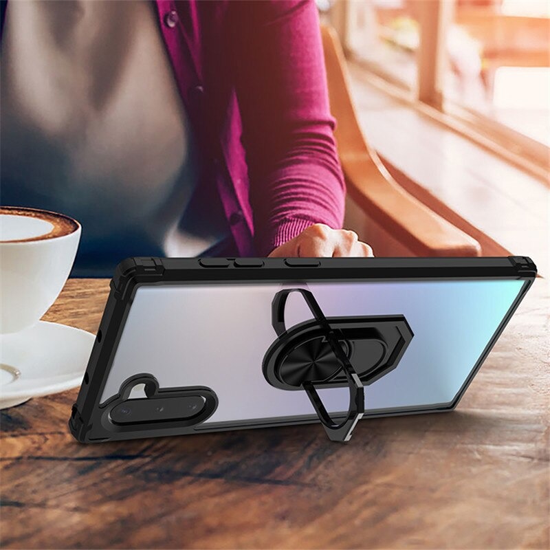 เคส Samsung Galaxy Note 10 #เคสฝาหลังใสขอบทึบ +TPU Hybrid Case มีแหวนสวมนิ้วโลหะ