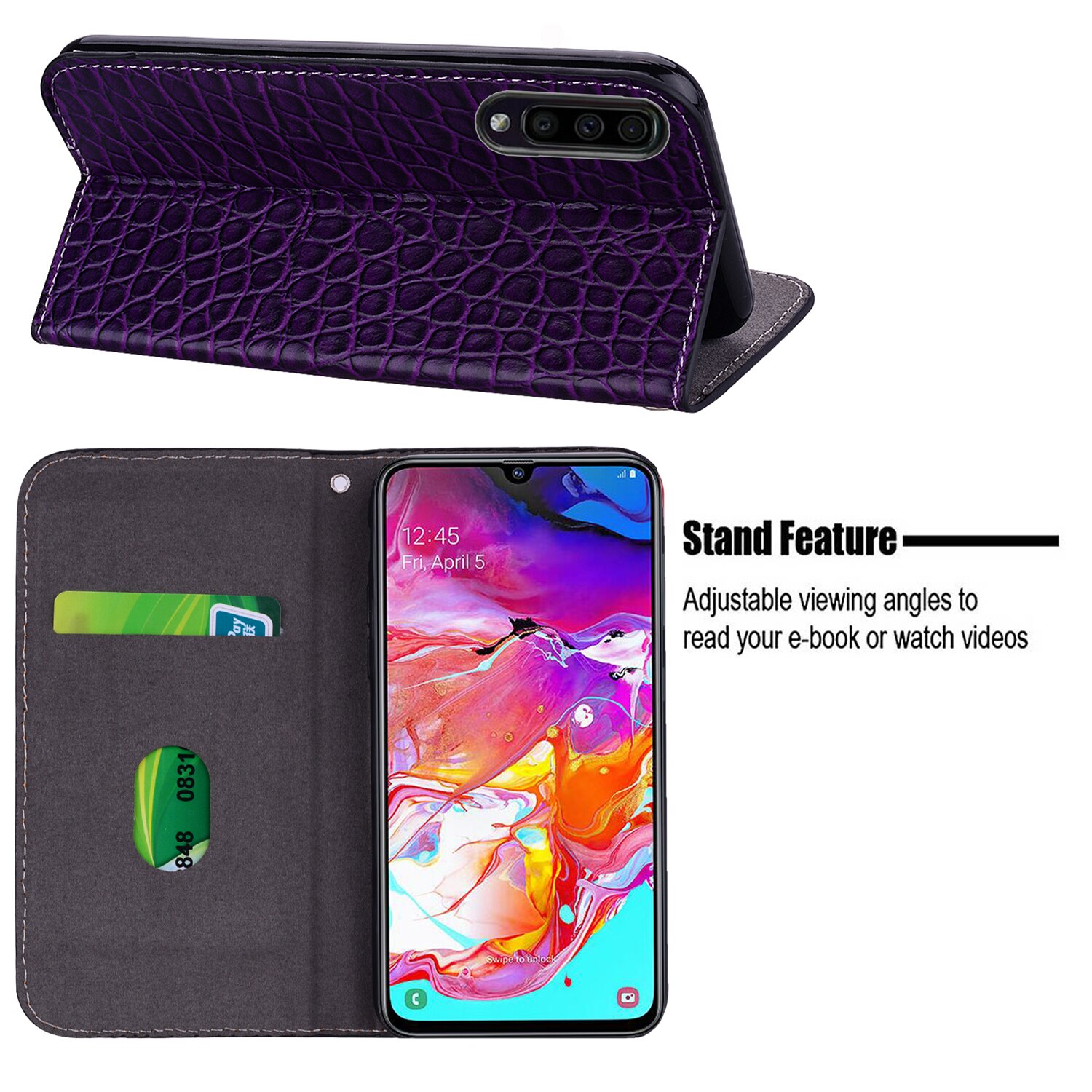 Case Samsung Galaxy A70 #เคสฝาพับหนัง PU ลายหนังจระเข้ Crocodile Texture Glittery Sequins Splicing มีช่องใส่การ์ด