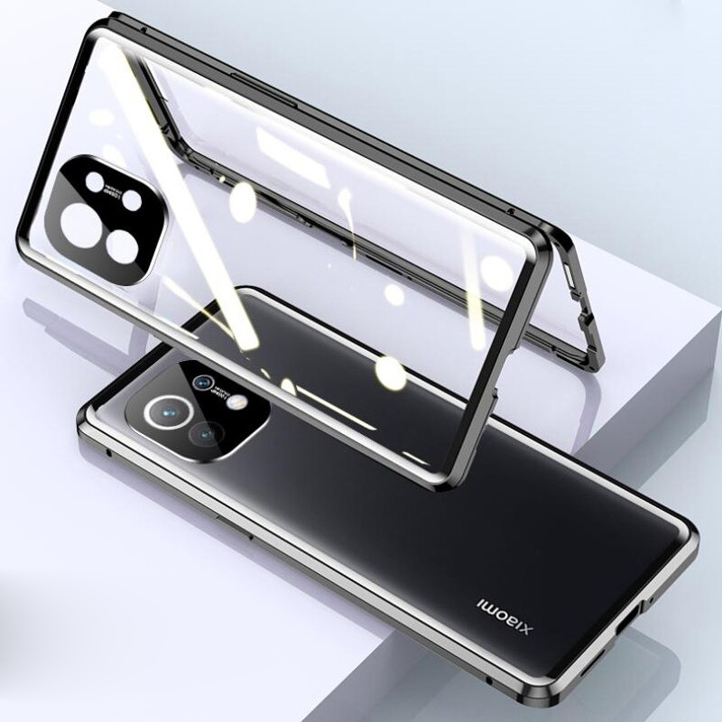 Case Xiaomi Mi 11 #เคสกระจกขอบโลหะประกบแม่เหล็กหน้าหลังมีป้องกันเลนส์กล้อง Fully Protection Magnetic Adsorption Glass Metal Phone Protective Built-in Camera Protection