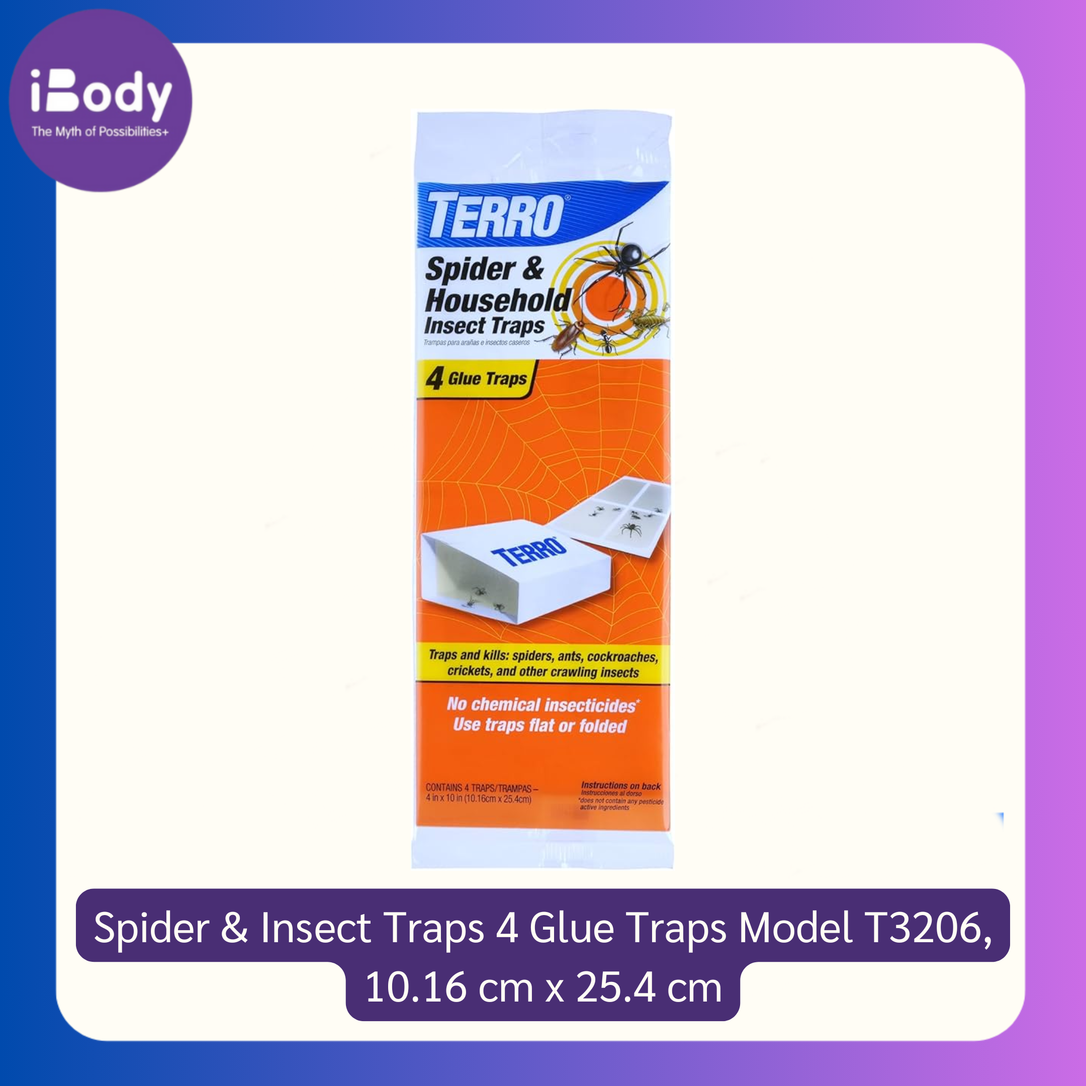 กับดักแมงมุม และแมลง ขนาด 10.16 cm x 25.4 cm Spider & Insect Traps 4 Glue Traps Model T3206 (TERRO®)