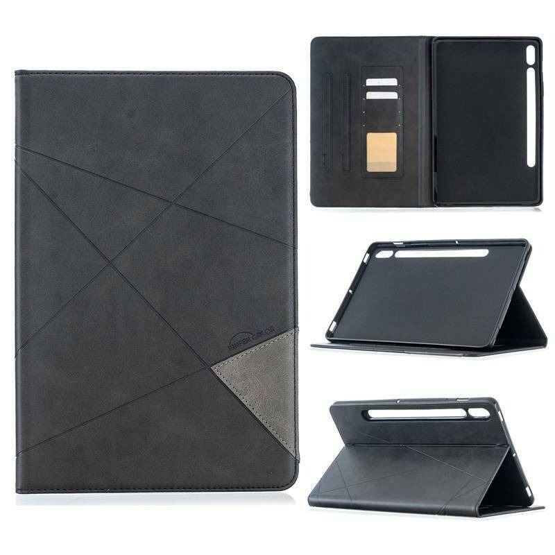 Case Samsung Galaxy Tab S7 SM-T870 SM-T875 11 นิ้ว #เคสฝาพับหนัง PU มีช่องเสียบ ID บัตรอื่นๆในตัว Geometric Pattern Leather Card Holder Protective