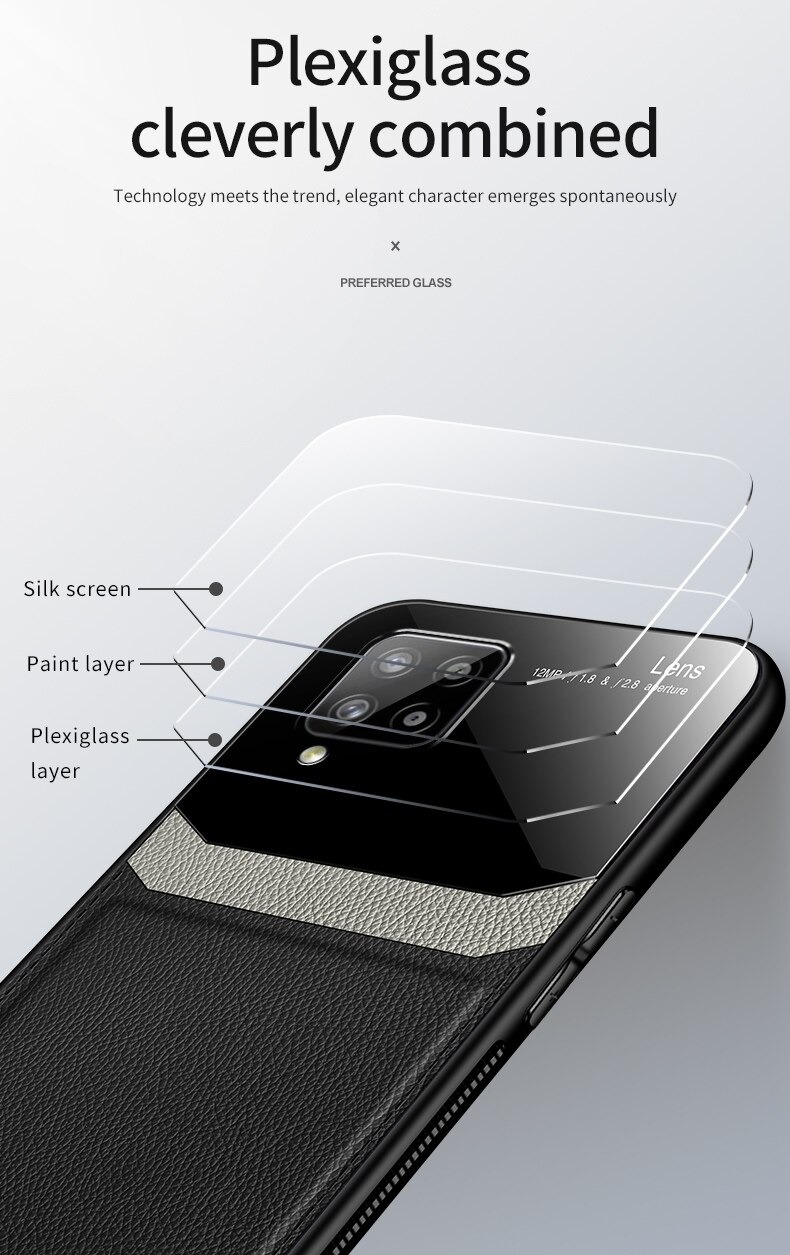 เคส Samsung Galaxy A42 5G #เคสฝาหลังไฮบริด PU +TPU + glass สีทูโทน Shockproof Leather Mirror Glass Silicone Phone Back Cover