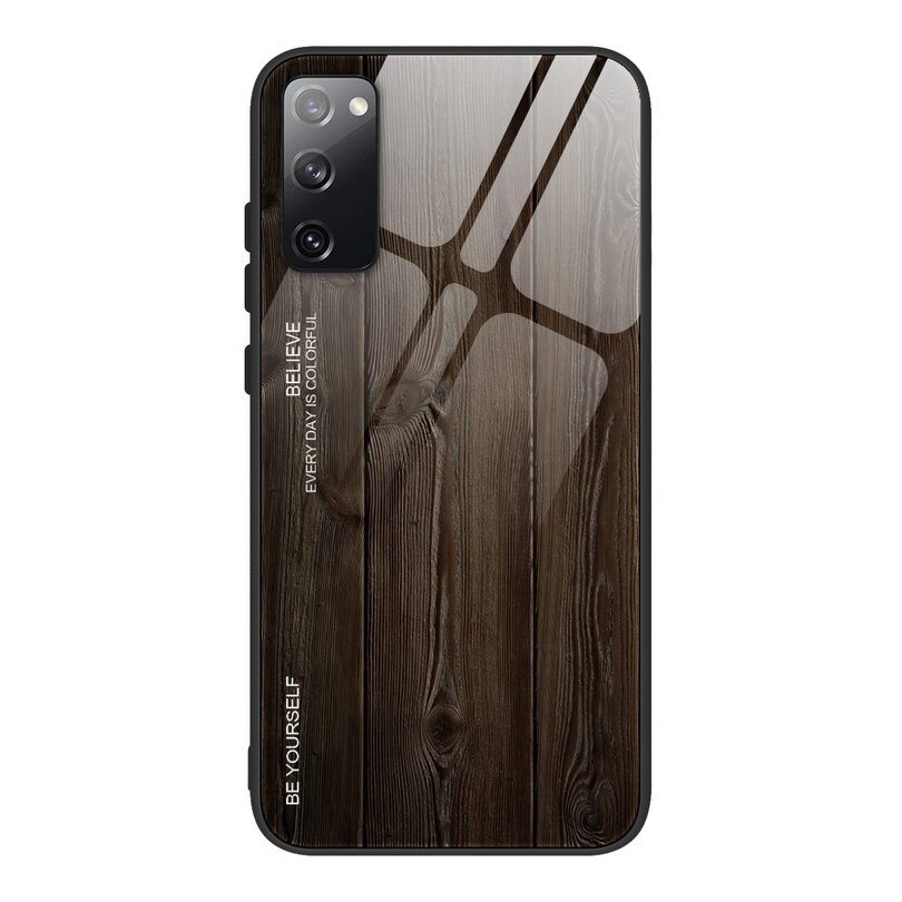 Case Samsung Galaxy S20 FE/S20 FE 5G #เคสฝาหลังกระจกลายผิวไม้ Case Hard Tempered glass Wood grain protect Back Cover