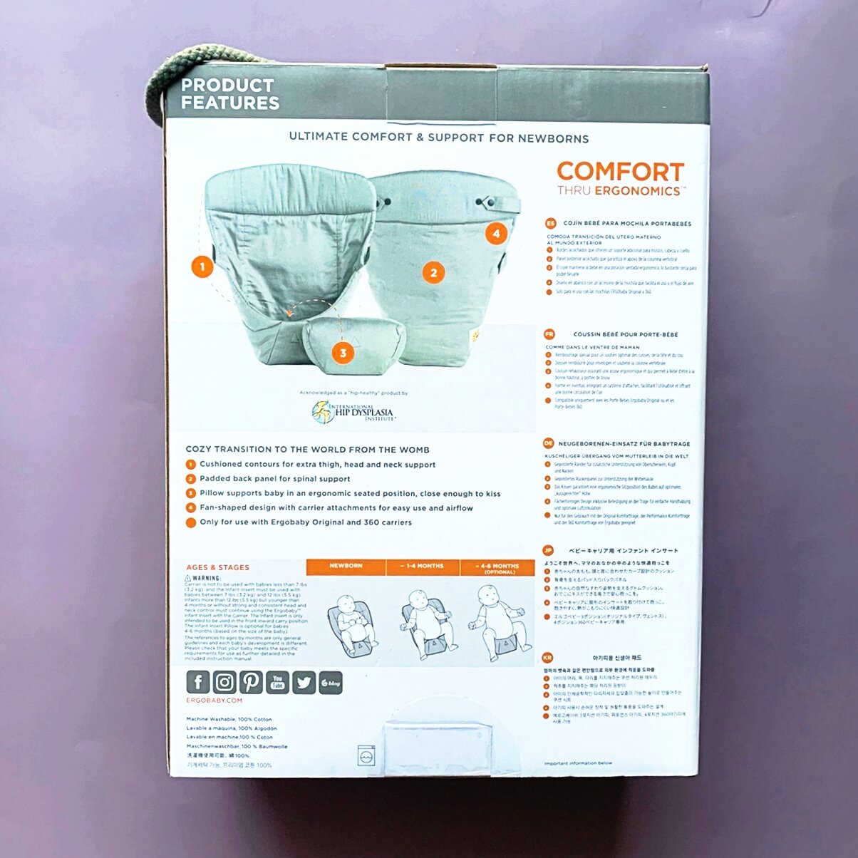 Ergobaby® Easy Snug Infant Insert for Baby Carrier Ultimate Comfort and Support 3.2-5.5 kg เบาะรองนั่งสำหรับทารก เป้อุ้มเด็ก เบาะเสริม รองรับน้ำหนัก 3.2-5.5 กิโลกรัม