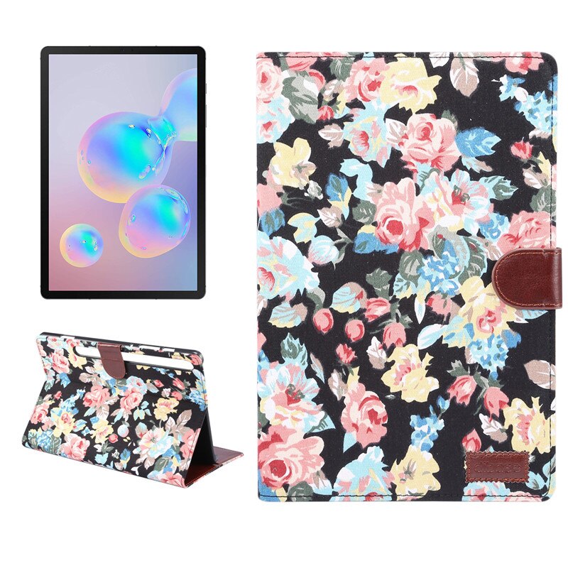 Case Samsung Galaxy Tab S7 Plus T970/T976 #เคสฝาพับแบบกระเป๋าสตางค์หนัง PU ผิวผ้าลายดอกไม้ Flower Cloth Skin PU Leather Wallet