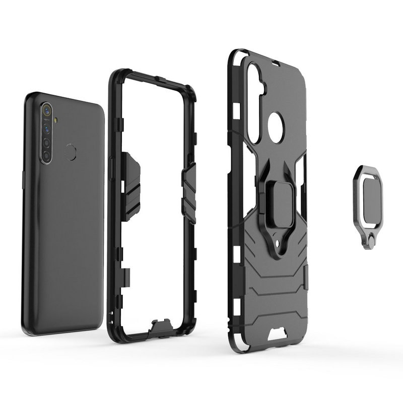 Case Realme 5 Pro #เคสฝาหลังพลาสติกแข็ง +TPU Hybrid Case มีแหวนสวมนิ้วโลหะ