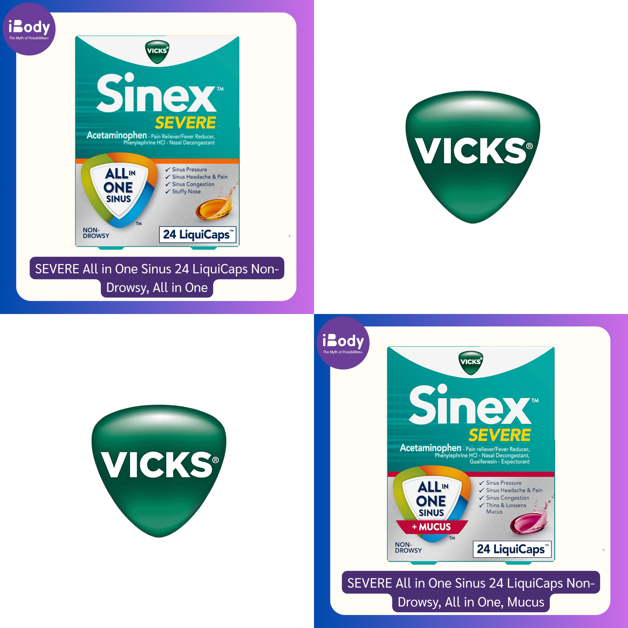วิคส์ บรร เทา ไซ นัส Sinex™ SEVERE All in One Sinus 24 LiquiCaps (Vicks®) Non-Drowsy, Fast Relief of Pain, Pressure, Headache, Congestion