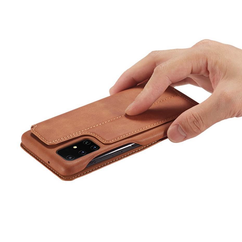 Case Samsung Galaxy A51 #เคสฝาพับหนัง PU มีช่องใส่บัตร LC.IMEEKE Retro Style Leather Card Holder