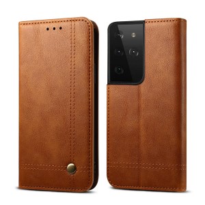 Case Samsung Galaxy S21 Ultra 5G #เคสฝาพับหนัง PU Crazy Horse Texture Retro Leather Auto-absorbed Wallet คุณภาพดี