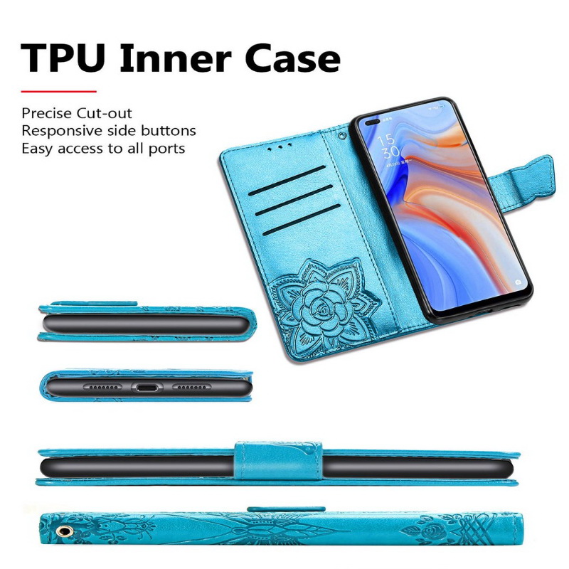 เคส OPPO Reno 4 Pro 5G #เคสฝาพับ Imprint ลายผีเสื้อดอกไม้