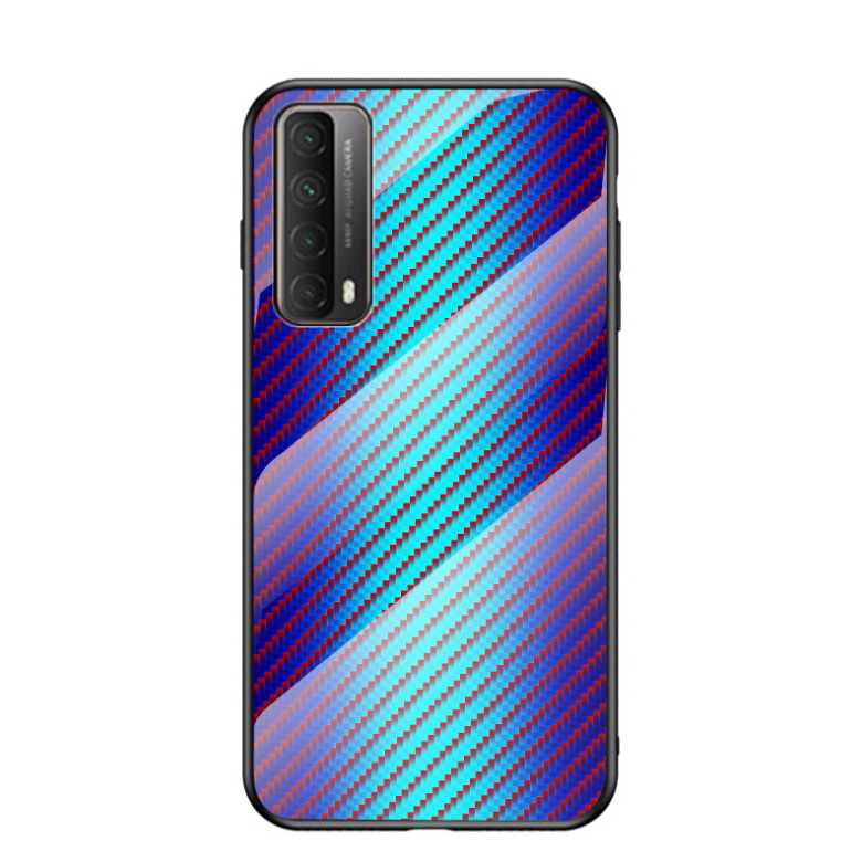 เคส Huawei Y7a #เคสฝาหลัง Gradient Color ลายคาร์บอนไฟเบอร์ Carbon fiber texture Glass Hybrid Soft Silicone Cover