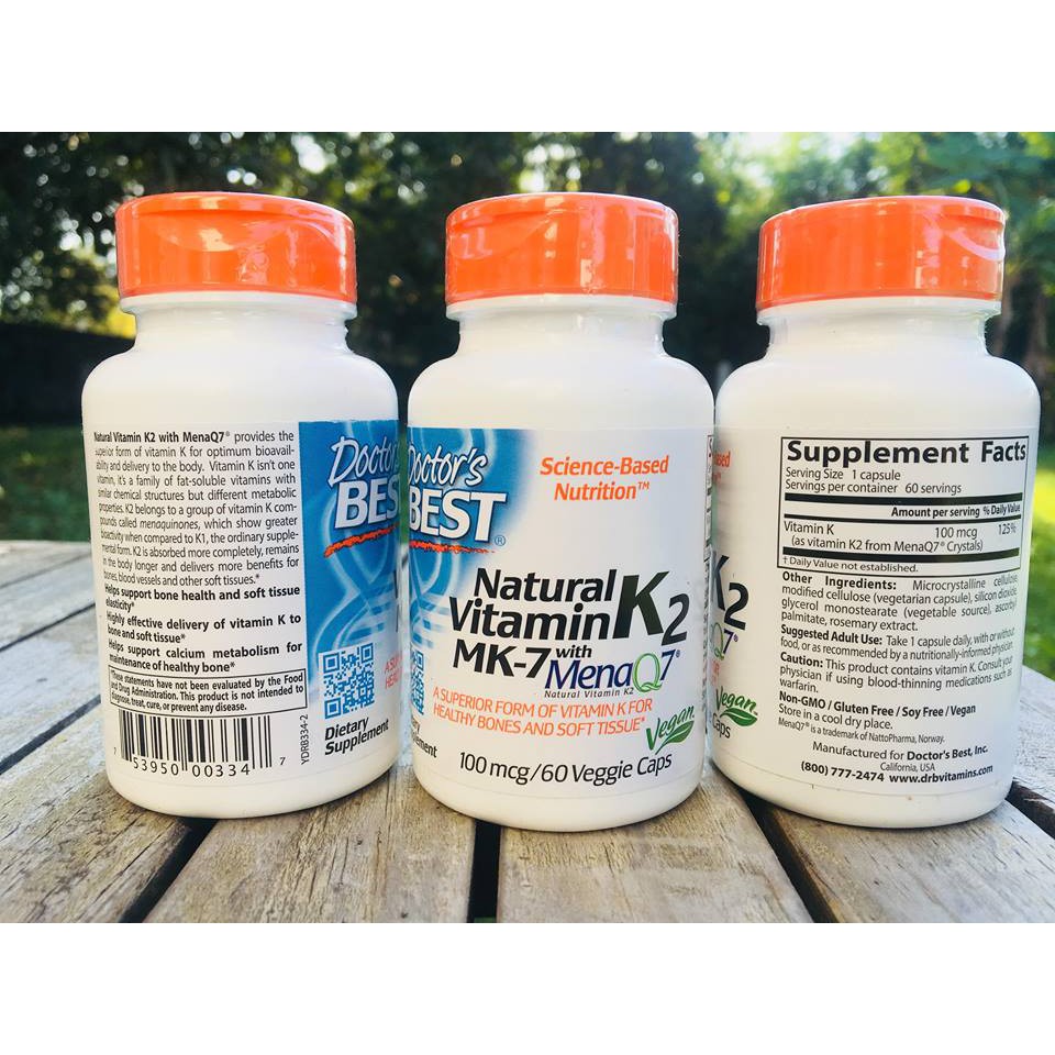 Doctor's Best® Natural Vitamin K2 MK-7 with MenaQ7® 100 mcg* 60 Veggie Caps ลดกระดูกพรุน ช่วยระะบบหลอดเลือด