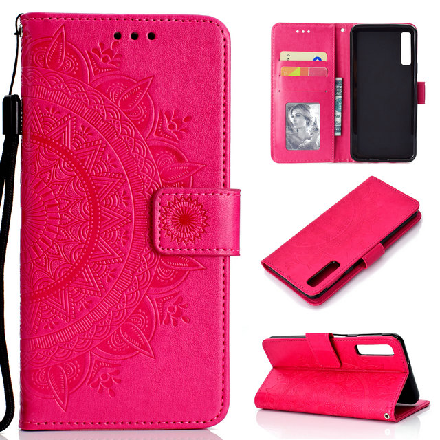 Case Samsung Galaxy A7 (2018) A750 #เคสฝาพับหนัง PU ปั้มลาย Imprint Mandala Flower
