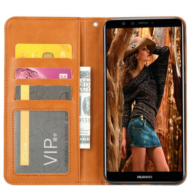เคส Huawei Y9 (2018) #เคสฝาพับแบบกระเป๋าสตางค์หนัง PU มีช่องเสียบบัตรคุณภาพดี