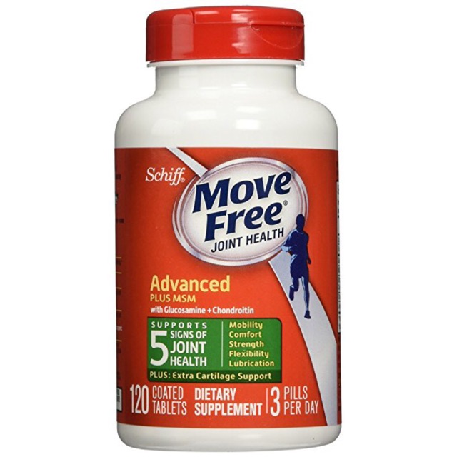 Schiff® Move Free® Joint Health, Advanced Plus MSM with Glucosamine + Chondrotin 120 Coated Tablets อาหารเสริม บำรุงกระดูกและข้อ