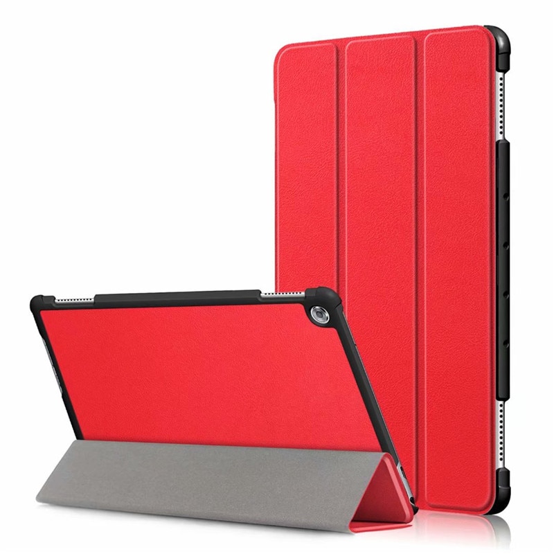 Case Huawei MediaPad M5 Lite 10.1 #เคสฝาพับสามพับหนัง PU ผิวลิ้นจี่ Litchi Skin PU Leather Tri-fold Stand Tablet Cover