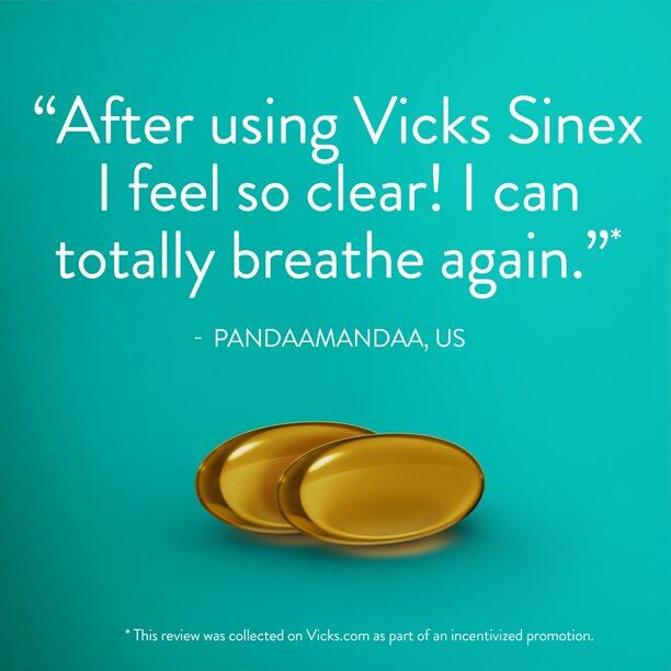 วิคส์ บรร เทา ไซ นัส Sinex™ SEVERE All in One Sinus 24 LiquiCaps (Vicks®) Non-Drowsy, Fast Relief of Pain, Pressure, Headache, Congestion