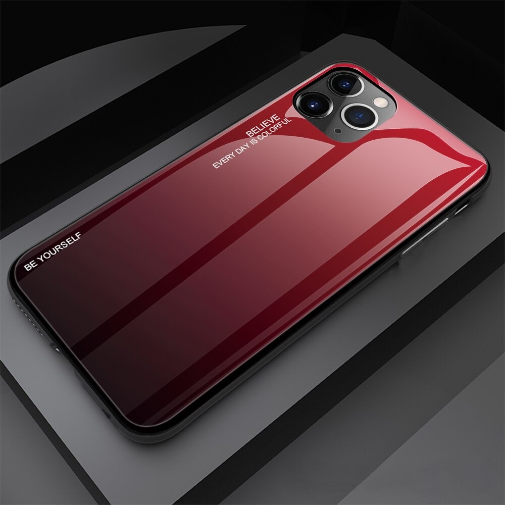 เคส iPhone 13 Pro Max #เคสฝาหลัง Gradient Color Glass + PC + TPU Hybrid Case