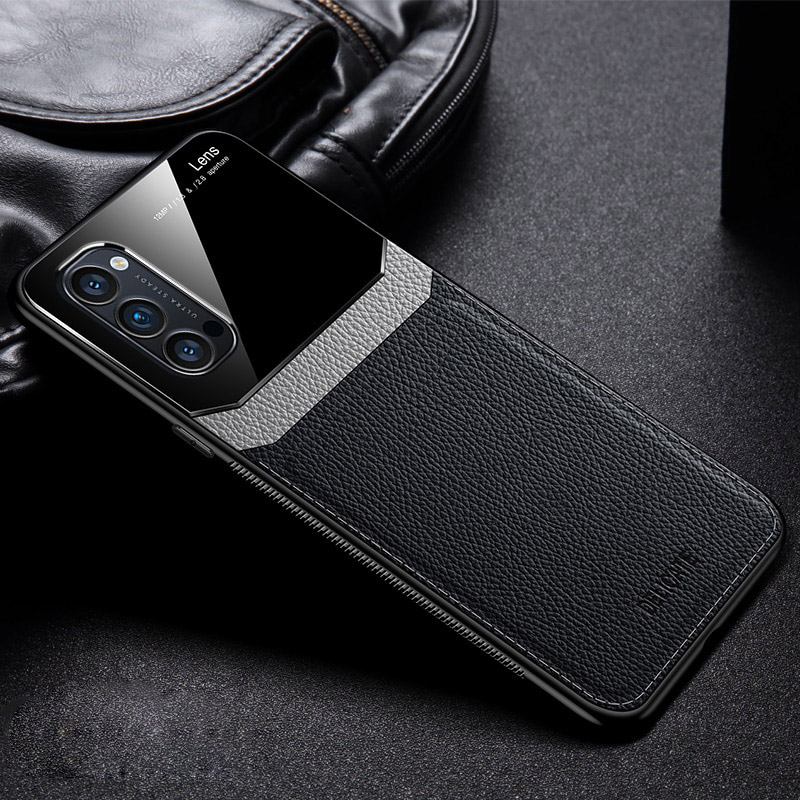 Case OPPO Reno 4 Pro 5G #เคสฝาหลังไฮบริด PU +TPU + glass สีทูโทน Shockproof Leather Mirror Glass Silicone Phone Back Cover