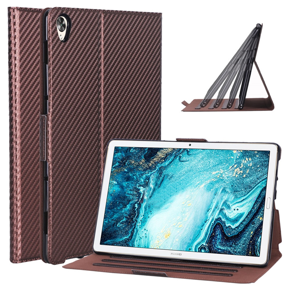 Case Huawei MediaPad M6 10.8-inch #เคสแบบฝาพับลาย Carbon Fiber Texture Magnetic Leather Shell มีช่องใส่การ์ด