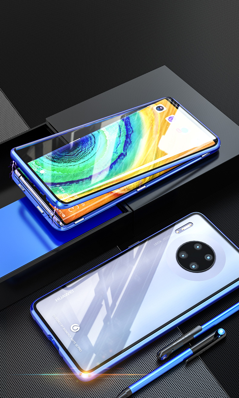 เคส Huawei Mate 30 Pro #เคสฝาครอบกระจกขอบโลหะดูดซับแม่เหล็ก Fully Protection Magnetic Adsorption Glass Metal Phone Protective
