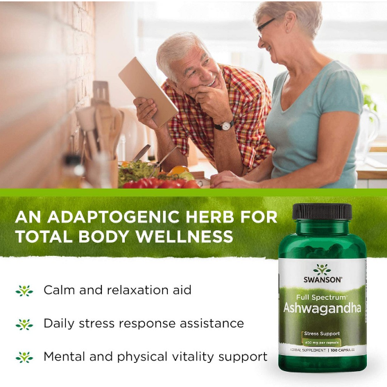 โสมอินเดีย Ashwagandha 450 mg 100 Capsules (Swanson®)