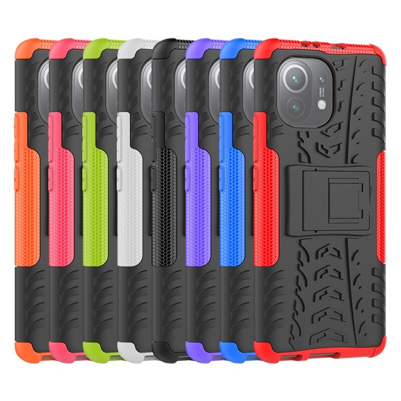 Case Xiaomi Mi 11 #เคสฝาหลังกันลื่น Cool Tyre Pattern Kickstand (PC + TPU)