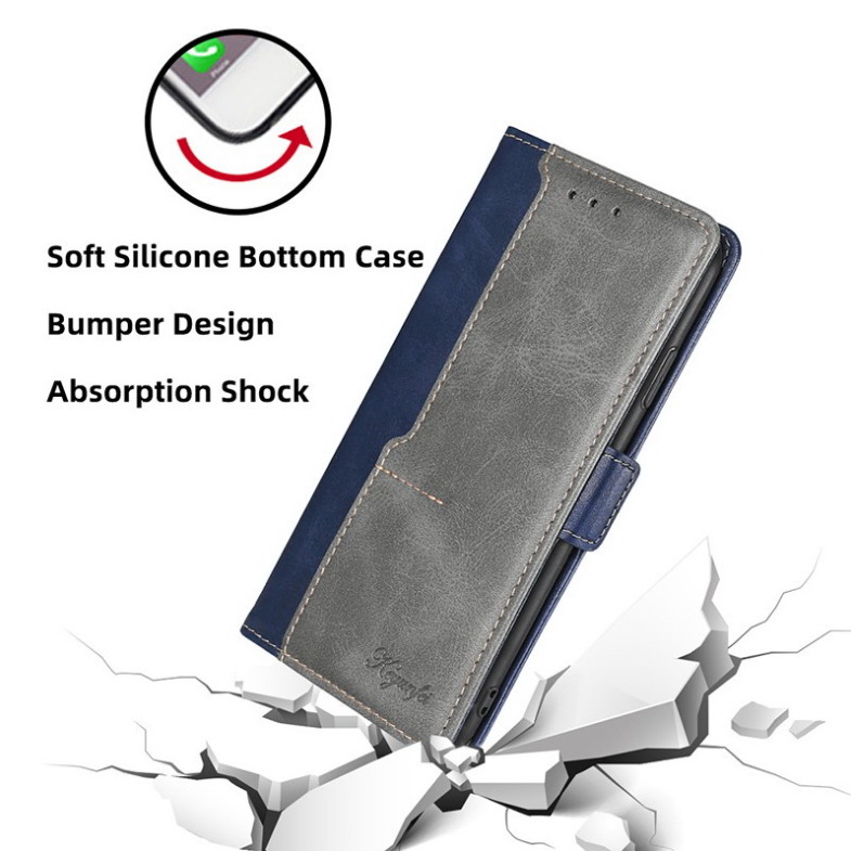 เคส Samsung Galaxy S23 Ultra 5G #เคสฝาพับปกหนังสไตล์วินเทจแบบกระเป๋าสตางค์ออกแบบสีทูโทน Flip Leather Case