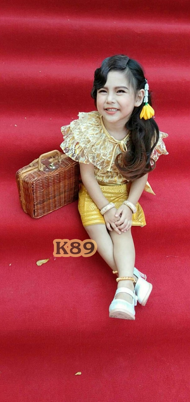 ชุดไทยเด็กสีทอง ระบายลูกไม้