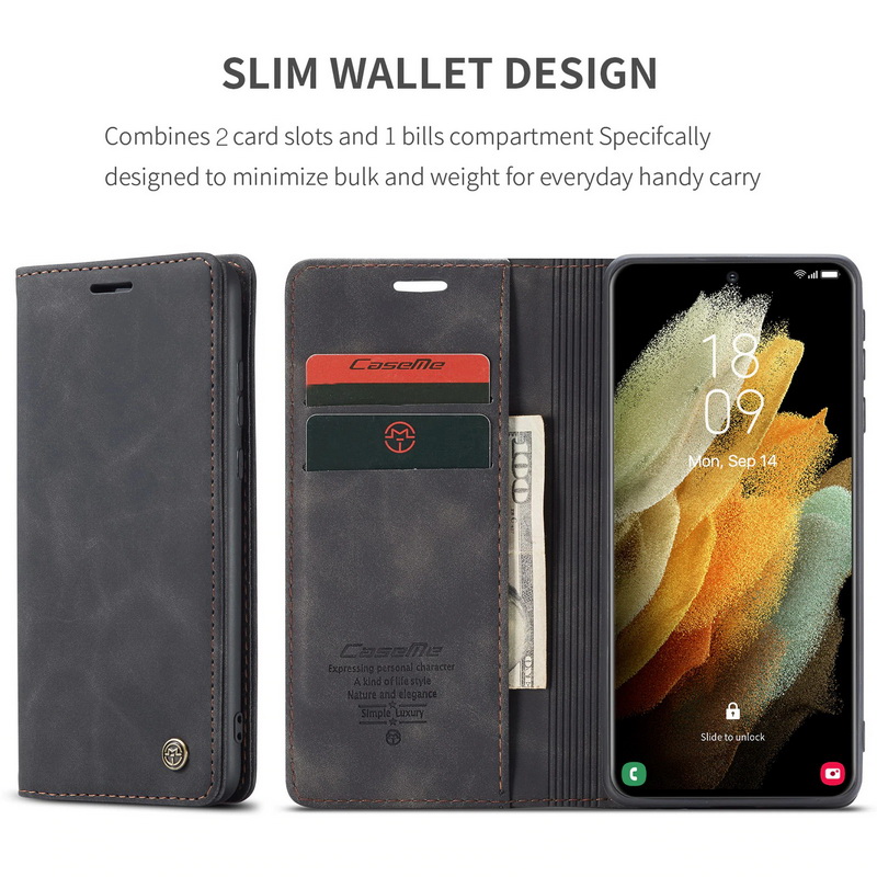 เคส Samsung Galaxy S21 Ultra #เคสฝาพับหนังกระเป๋าสตางค์ CASEME Auto-absorbed Leather Wallet