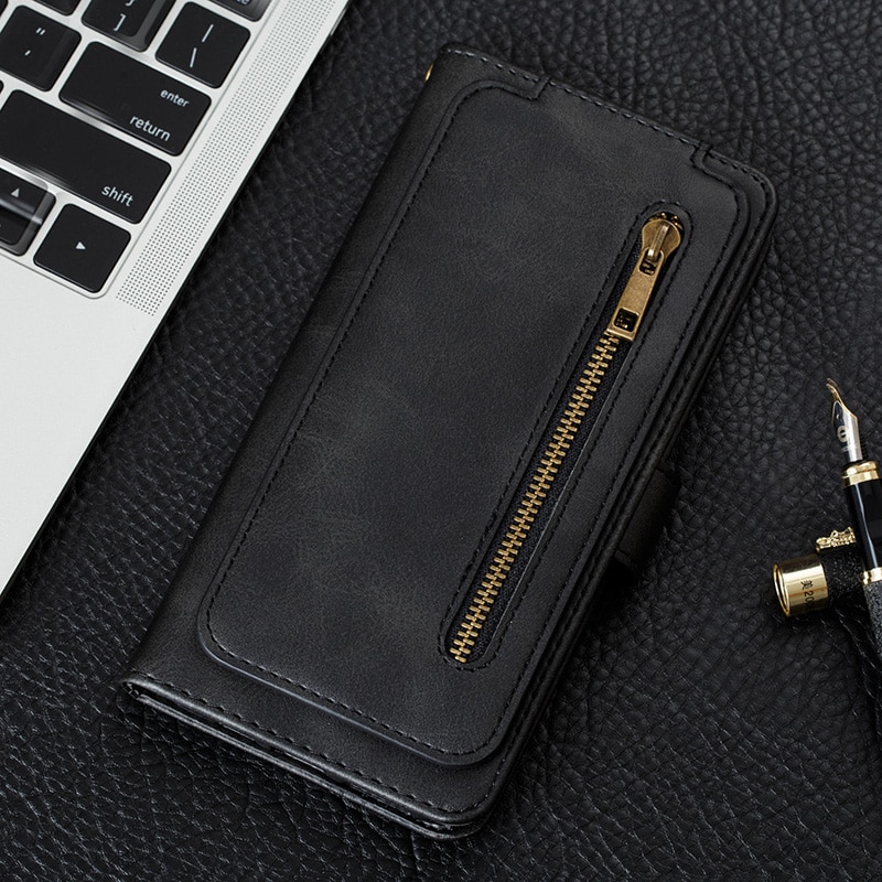 เคส Samsung Galaxy Note 10 Lite #เคสฝาพับแบบกระเป๋าสตางค์ช่องใส่บัตรหลายช่อง Multi-slot Wallet Zippered Leather พร้อมสายคล้อง