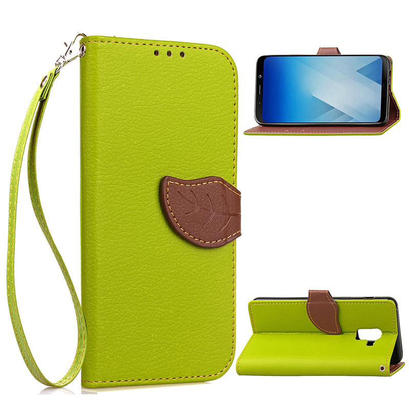เคส Samsung Galaxy A8 + (2018) #เคสฝาพับแบบกระเป๋าสตางค์ปิดแม่เหล็ก Leaf Shape Magnetic Flap Leather Wallet Case