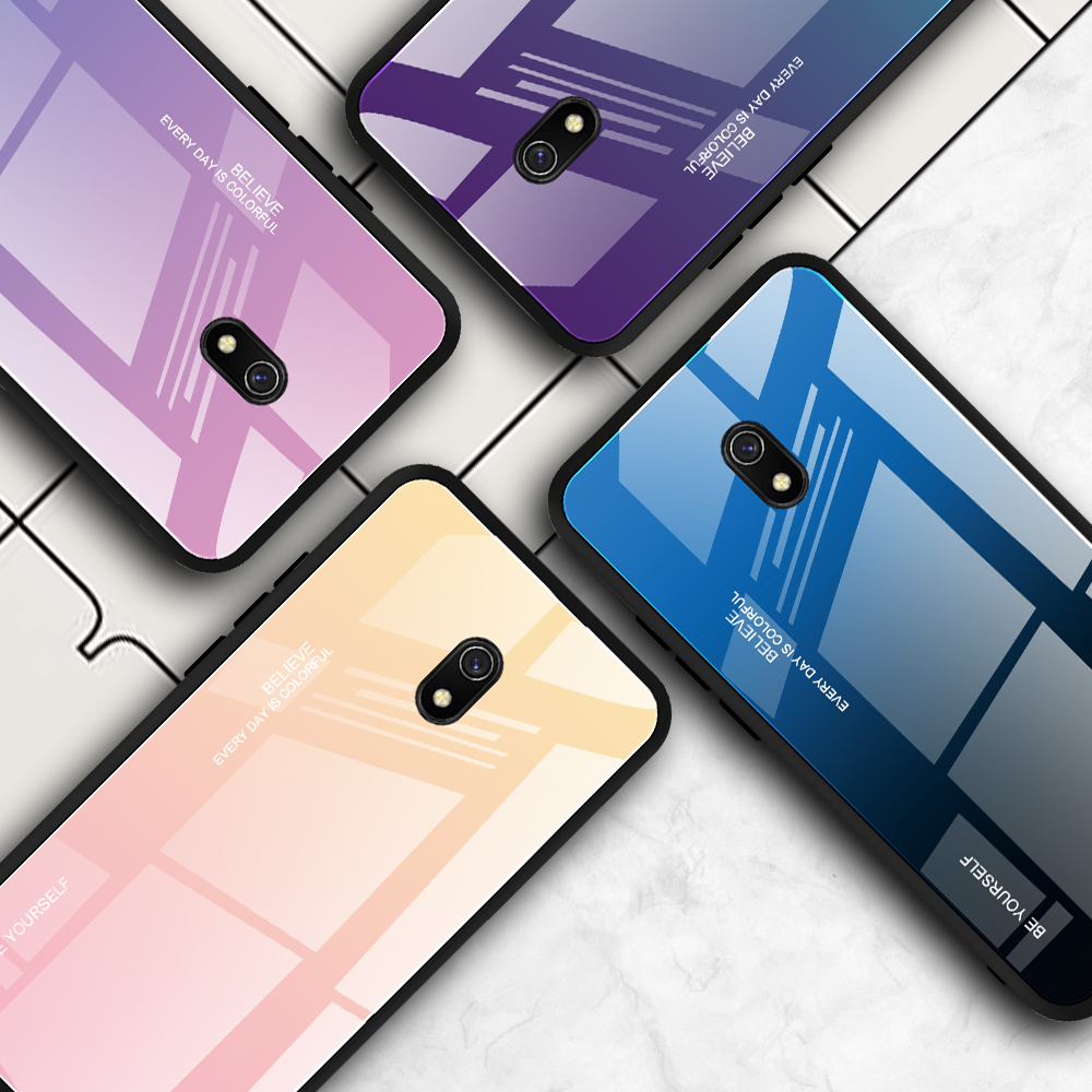 Case Xiaomi Redmi 8A #เคสฝาหลัง Gradient Color Glass + PC + TPU Hybrid Case