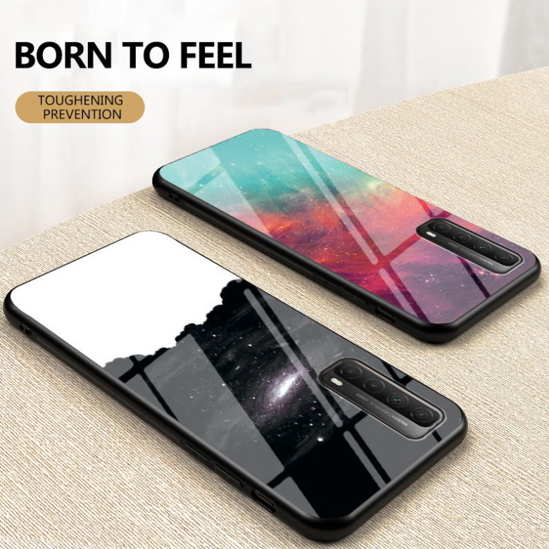 เคส Huawei Y7a #เคสฝาหลัง Gradient Color Glass + PC + TPU Hybrid Case