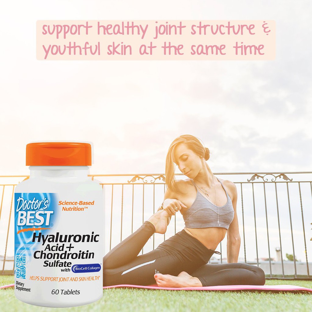 Doctor's Best® Hyaluronic Acid + Chondroitin Sulfate with BioCell Collagen 60 Tablets ไฮยาลูโรนิค คอลลาเจน