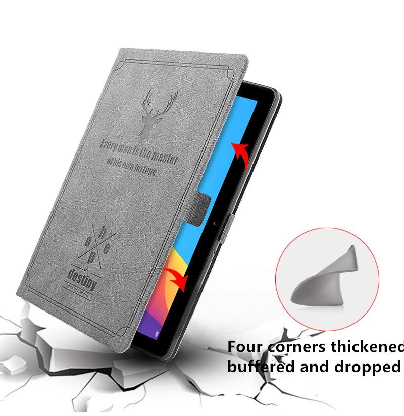 Case Huawei MediaPad M5 Lite 8 #เคสฝาพัหนัง PU แบบสมาร์ท Imprint Deer and Quote Flip เคสคุณภาพดีราคาถูก