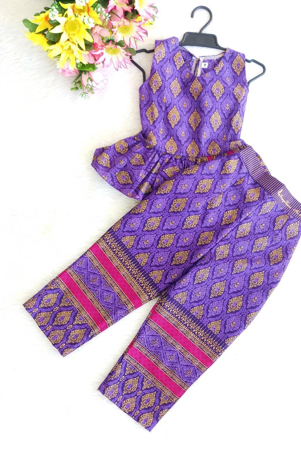 ชุดไทยเด็กหญิง setผ้าไทยพิมพ์ทอง