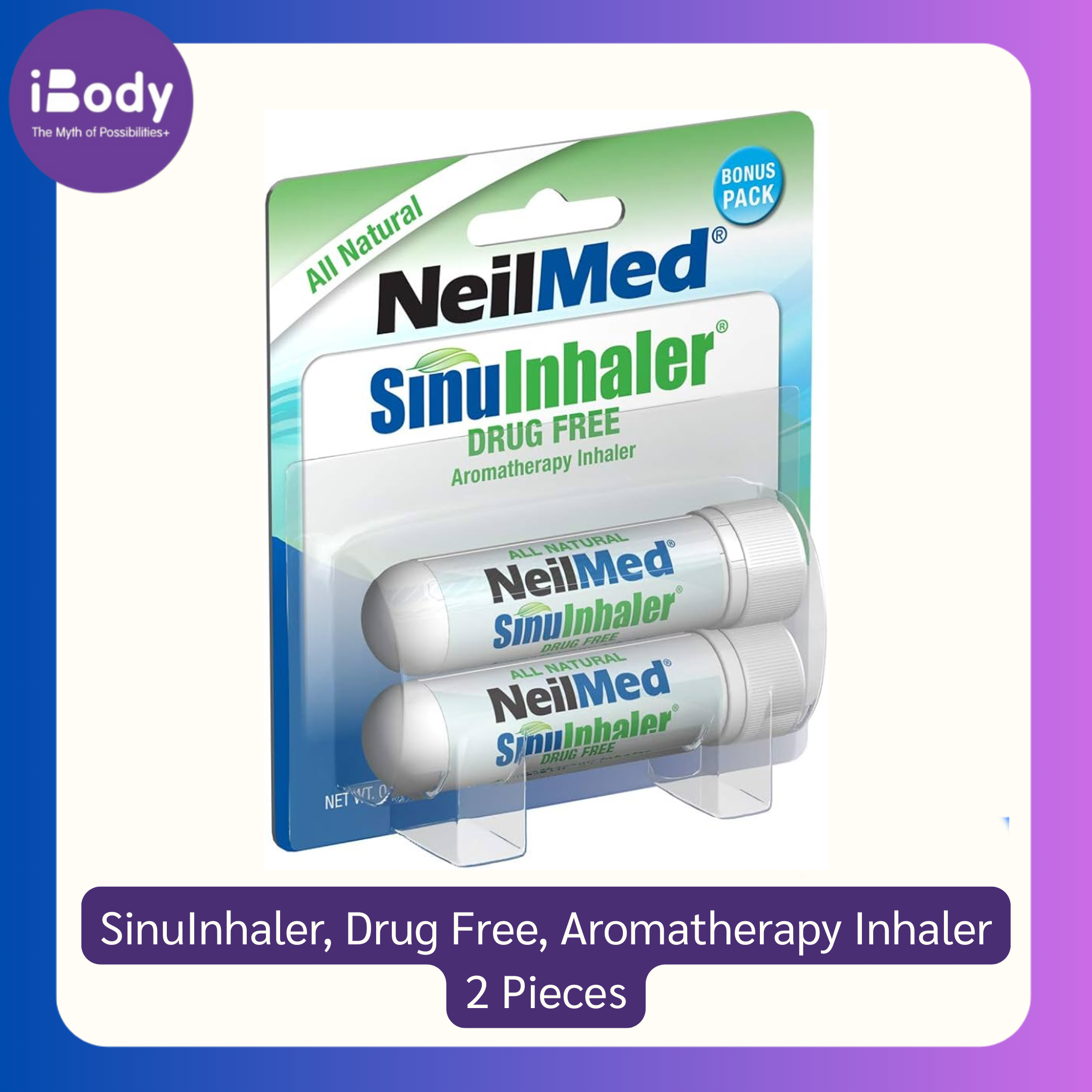 ยาดม อโรมาเธอราปี กลิ่นหอม หายใจสะดวก SinuInhaler, Drug Free, Aromatherapy Inhaler 2 Pieces (NeilMed®) น้ำมันหอมระเหย