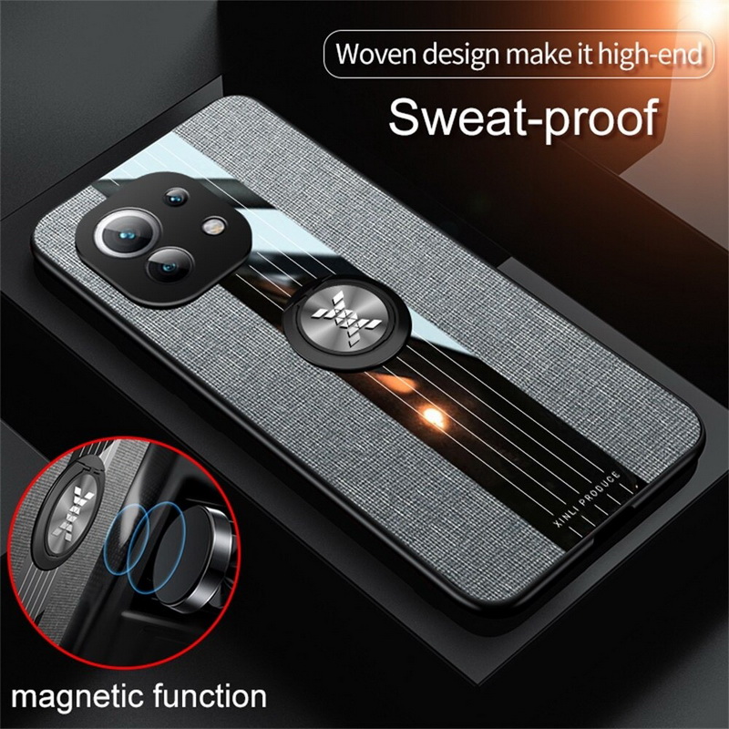 เคส Xiaomi Mi 11 Lite #เคสฝาหลังเคลือบผ้าเนื้อมีแหวนสวมนิ้ว TPU ไฮบริด+อะคริลิ + แหวนโลหะ